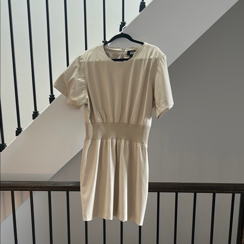 DKNY Cream Sheath Mini Dress with Crew Neck